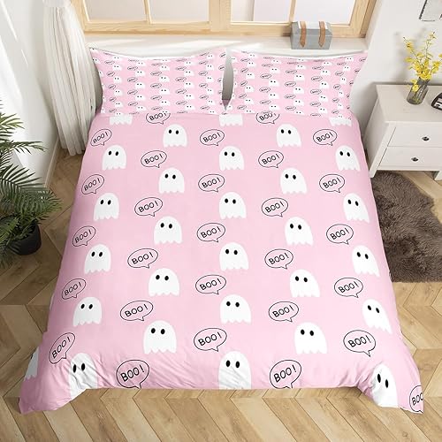 Miniatura 9 de Juego de funda de edredón de fantasma kawaii, tamaño King, juego de ropa de cama morado de Halloween de 3 piezas para decoración de habitación de