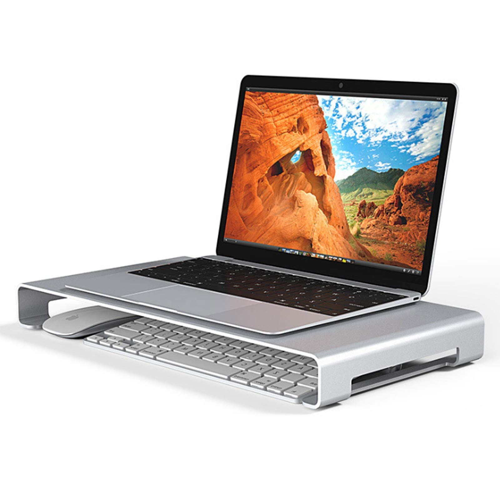 Supporto per Monitor per la Scrivania, Rialzo da Terra per PC, Desktop Base del Supporto Booster Pad, Lega di Alluminio, 400 * 210 * 45mm, Argento