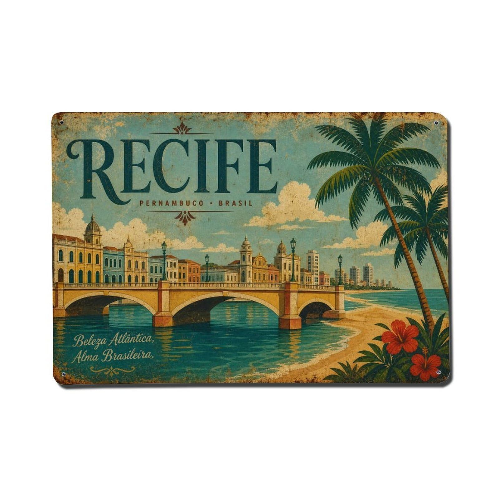 Huiyhb 8X12inch(20X30cm) Vintage Travel Brazil Recife Metal Tin Sign