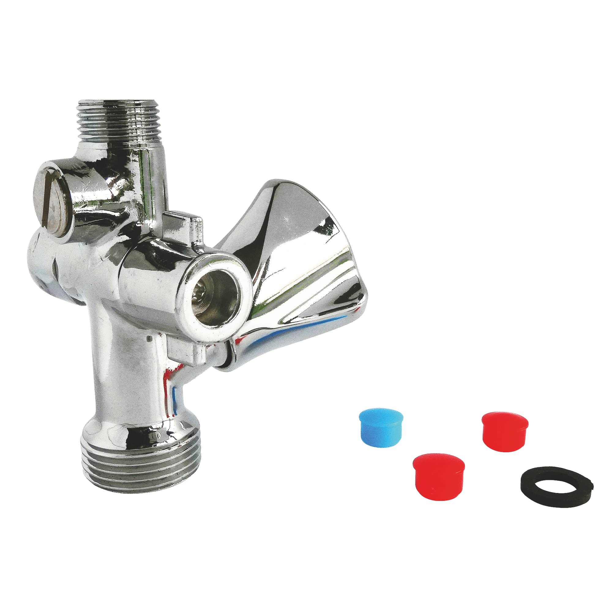SOMATHERM FOR YOU, Robinet d'arrêt multifonction compact F3/8" avec sorties M3/8", F1/4" et M3/4" - Corps en laiton chromé, vanne 1/4 de tour, idéal pour espaces réduits Norme ACS