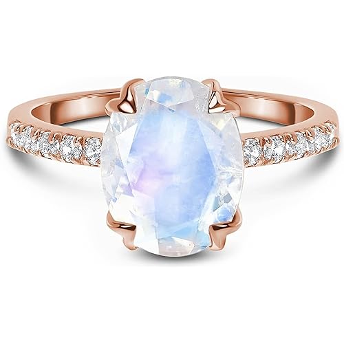 Moon Magic - Authentic Rainbow Moonstone, Ruby, Garnet, Rose Quartz, Obsidian, Amethyst, Opal Rings/Real 925 Sterling Silver - 18k Rose Gold Rings for Women/Genuine Jewelry