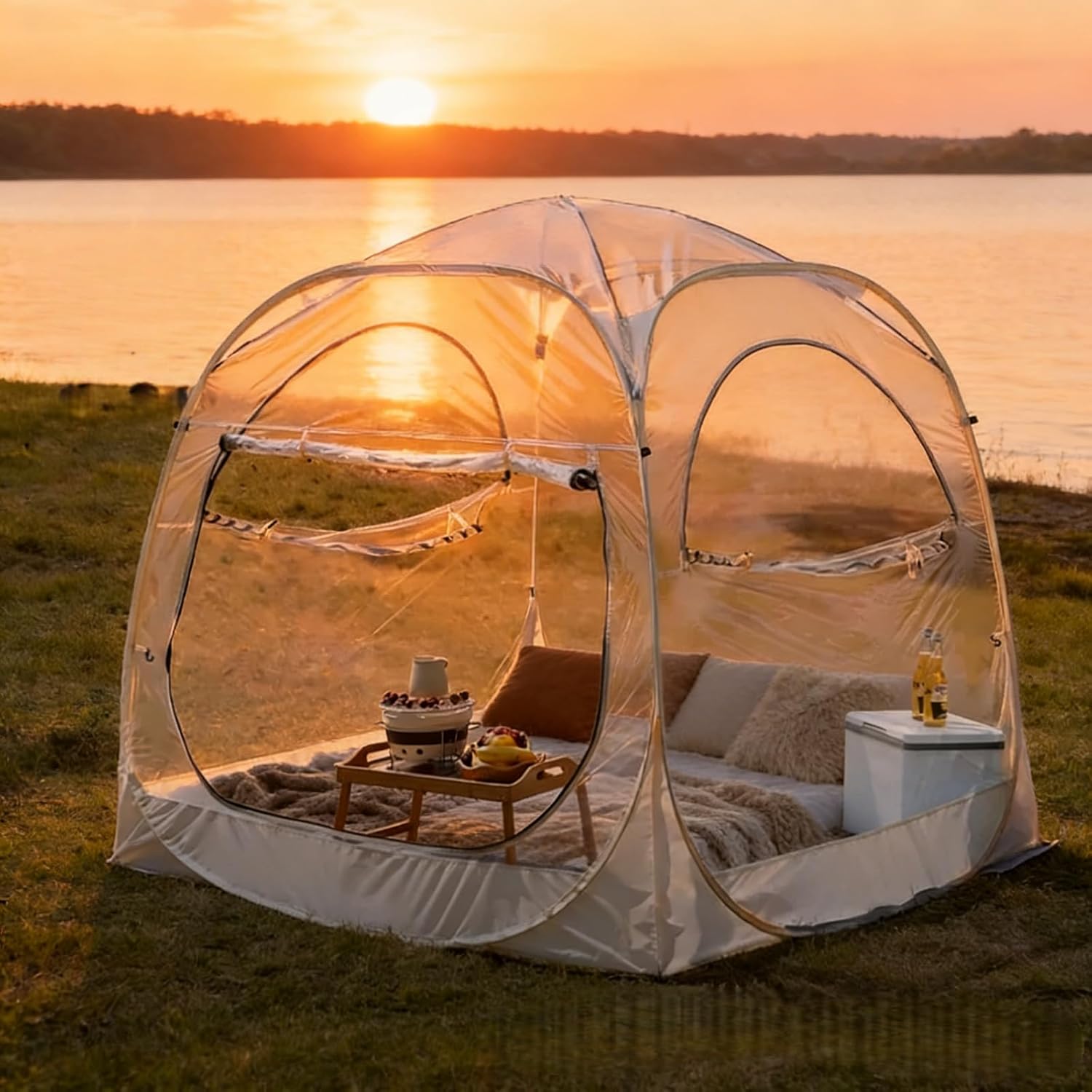6x6FT Spacious Pop Up Bubble Tent,Screen Houses for 3-4 People, Outdoor Clear Dome with Rain Cover, Portable Garden Globe Igloo Tent for Camping