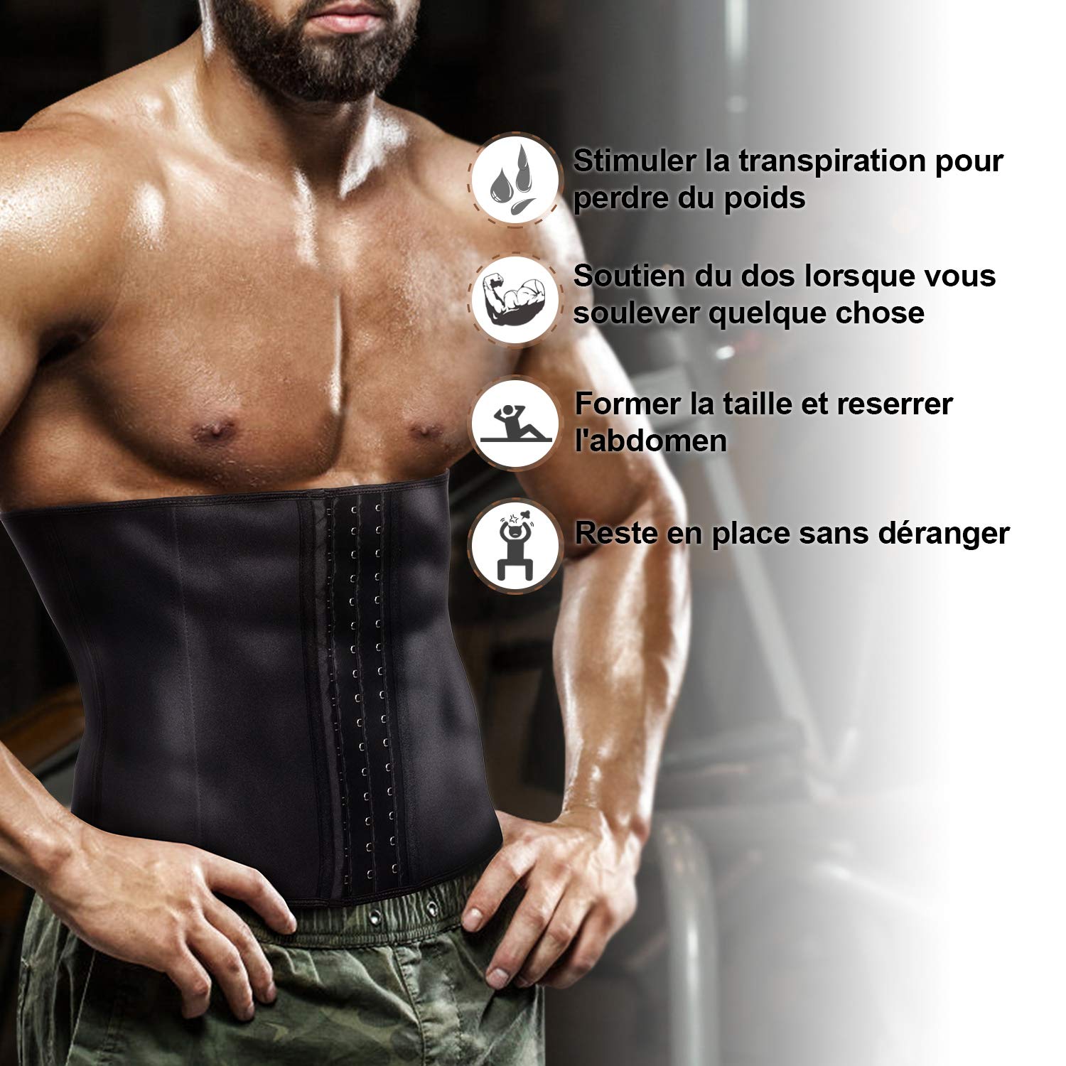 Junlan Ceinture de Sudation Abdominale pour Homme Minceur Gaine Amincissante Ventre Plat Invisible, Soutien du Dos