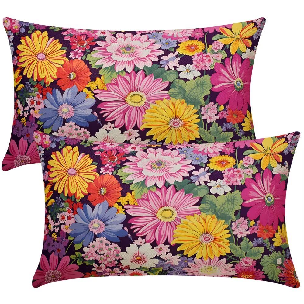 Cushion Covers 20cm x 30cm Spring Cushion Cover 8 x 12 Inches Pack of 2 Throw Pillow Covers Flowers Sofa Cushions Polyester Linen Decorative Pillowcases for Couch Living Room Bedroom Home Decor -SC371