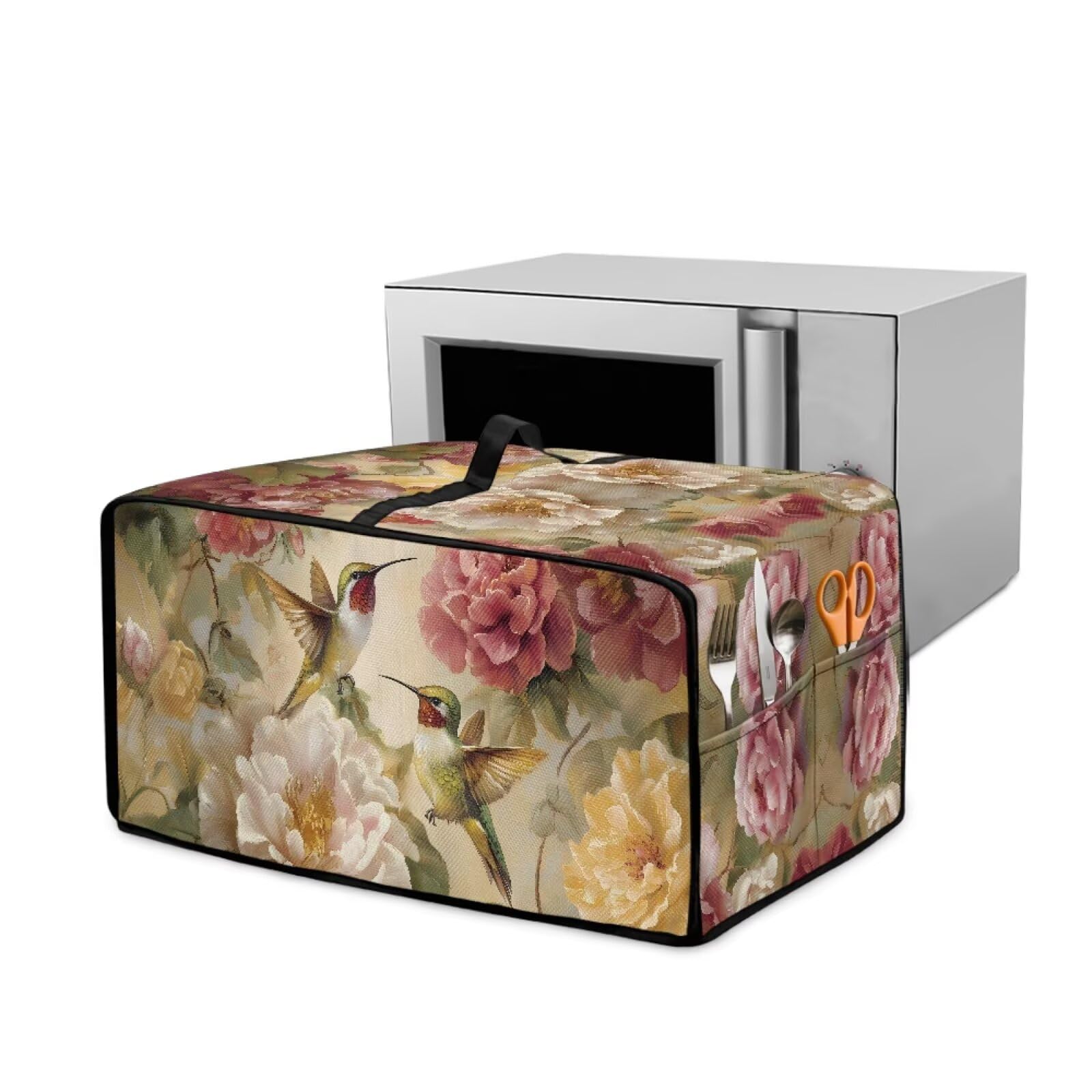 Garucesta Air Fryer Toaster Oven Cover, Dust-Proof Small Kitchen Appliance Cover with Pockets, Kitchen Baking Accessories, S, 14.5 x 18.5 x 9 Inches, Hummingbird Retro Flower