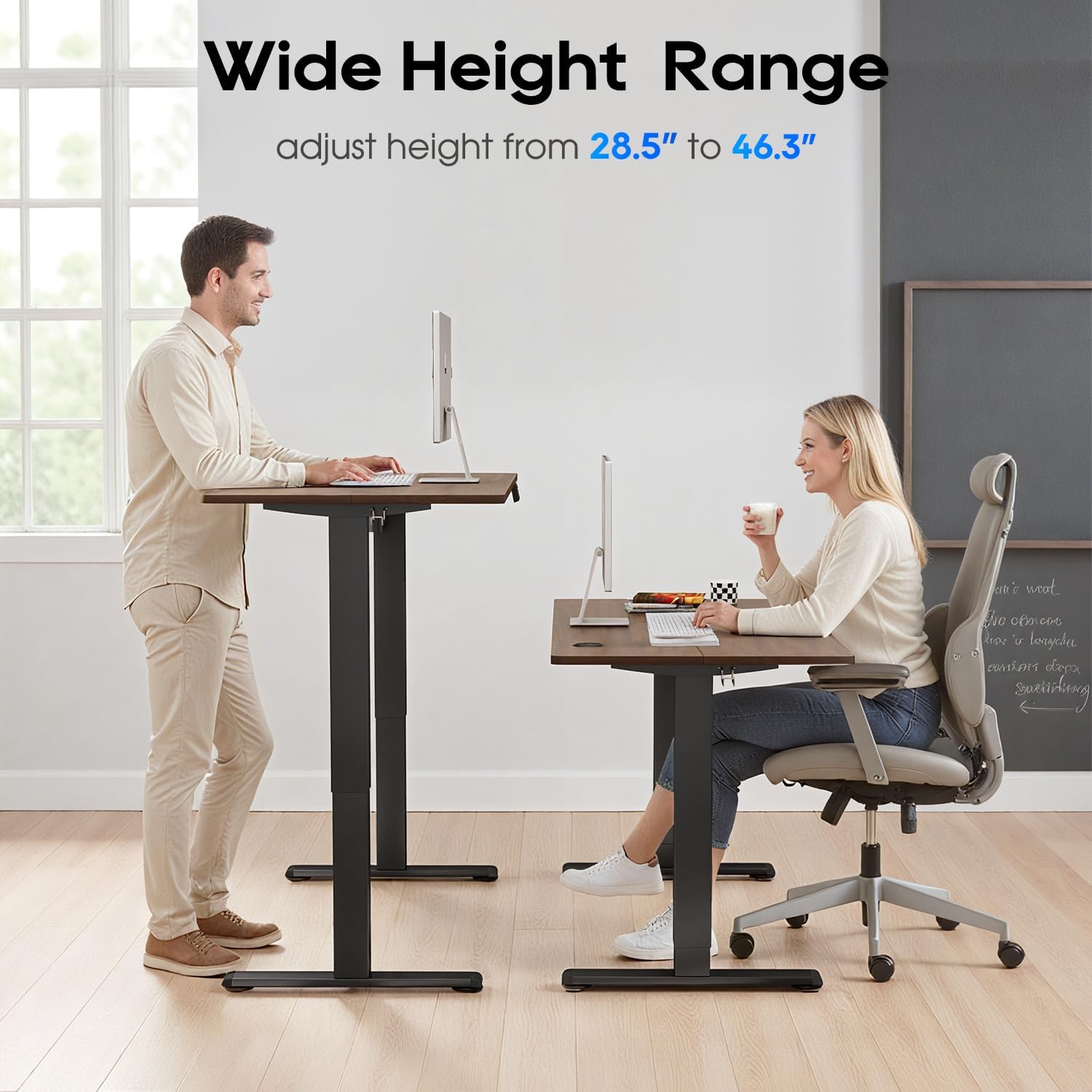 PayLessHere Electric Standing Desk 48x24 Inch Height Adjustable Desk Large Space Office Computer Desk with Headphone Holder 2 Memory Function for Home Office,Brown