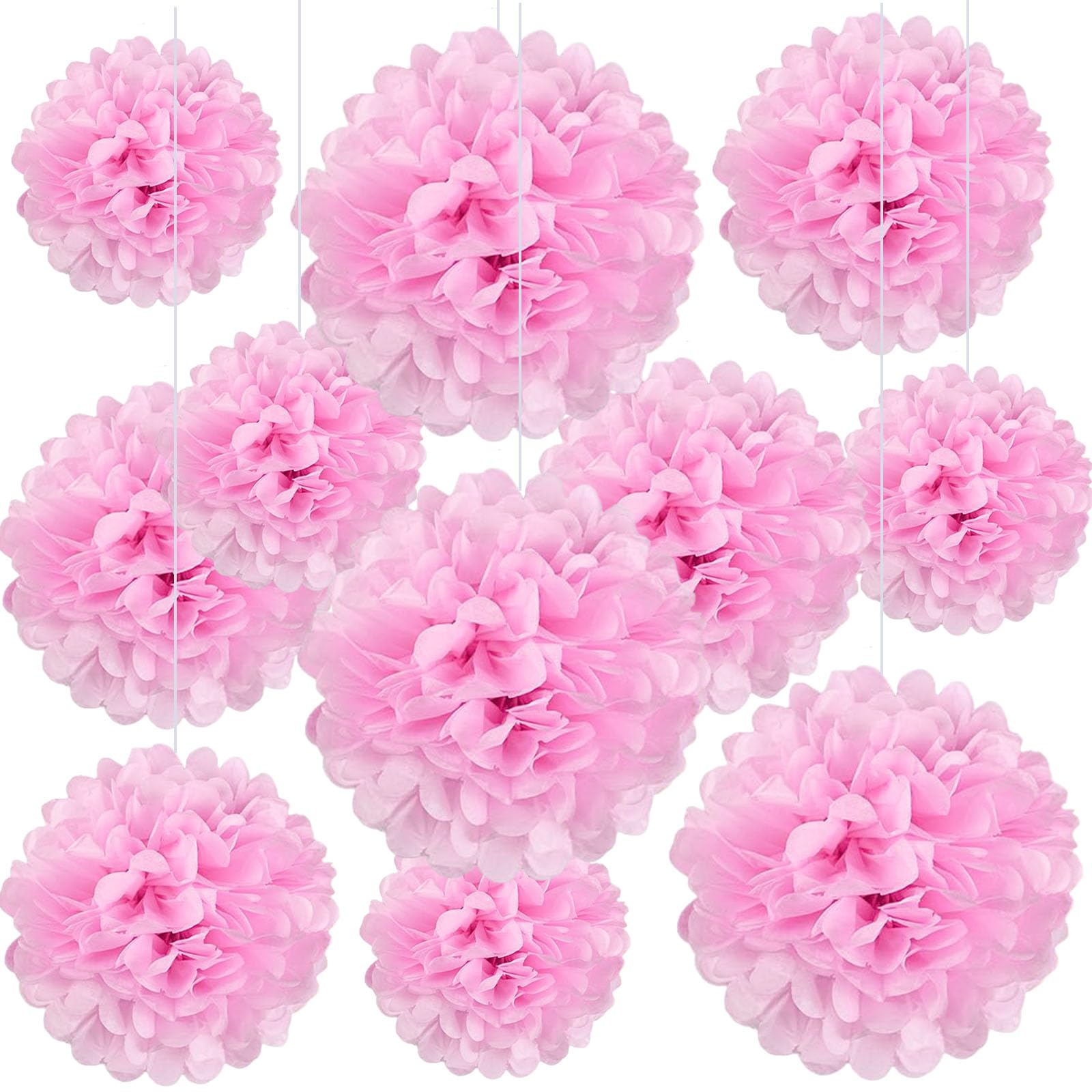 20 PCS Pink Tissue Paper Pom Poms, Tissue Pom Poms Flowers, Sizes of 6", 10", 12", 14" Hanging Paper Flower Ball for Wedding, Birthday, Valentine's Day, Baby Shower Party Decor