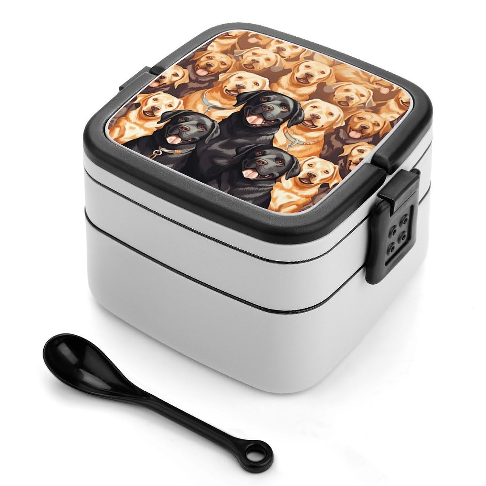 VstaDank Labrador Retriever Dogs Bento Box Portable Adult Lunch Box with 2 Layer&Spoon Reusable Insulated Lunchbox Large Food Containers Leak Proof Lunch Containers for Work Camping Meal Prep