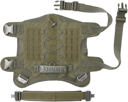 Miniatura 9 de Arnés para perros medianos y grandes, arnés táctico para perro con bolsa Molle, chaleco ajustable para perro de servicio con hebilla de metal 5X con