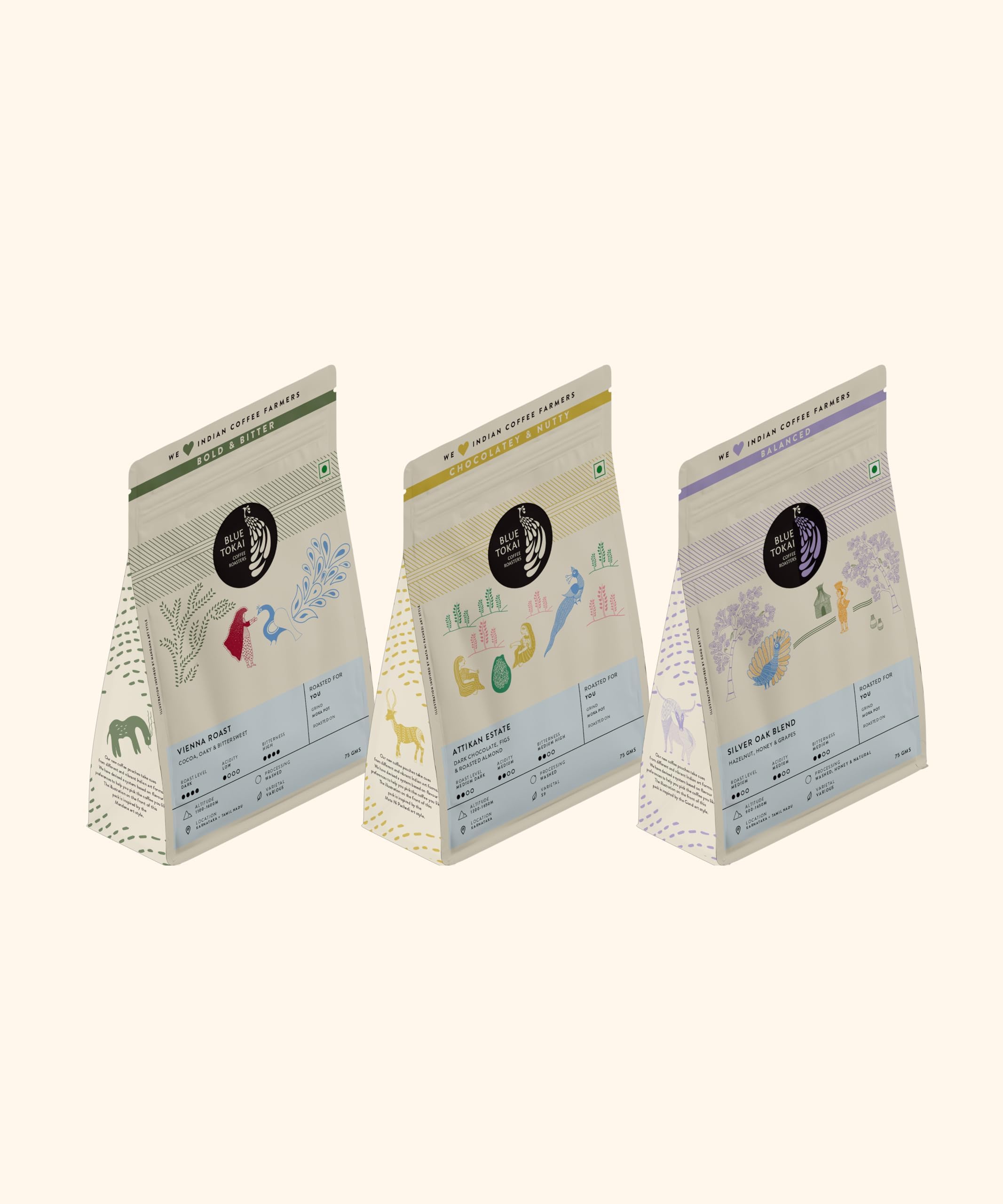 Assorted Sampler Pack Vienna Dark Roast, Attikan Medium And Silver Oak | Moka Pot Coffee | 100% Arabica Beans | Freshly Roasted Ground Coffee | 75g Each, Pack Of 3