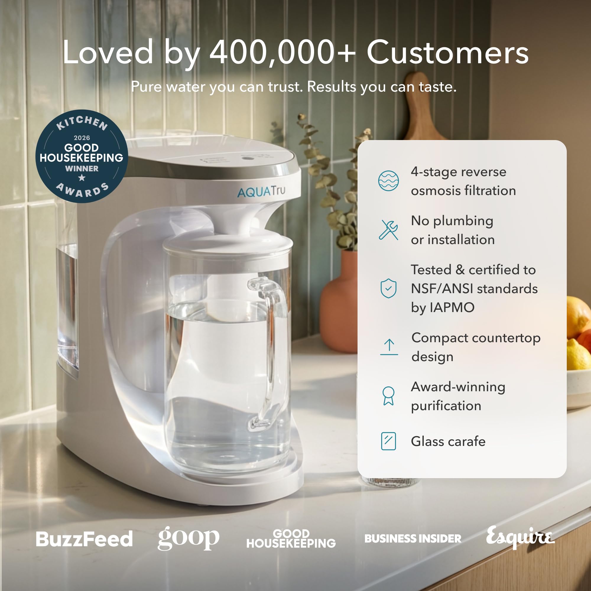 AQUA TRU Carafe | Purificador de agua de encimera para PFAS y otros contaminantes con exclusiva tecnología de ósmosis inversa de 4 etapas (no requiere fontanería ni instalación) | Sin BPA