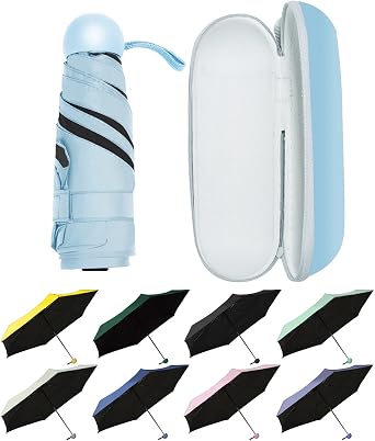 Mini Travel Umbrella with Case Lightweight Sun & Rain Parasol, Compact Pocket Size for Backpack or Purse, UV Protection for Kids, Girls, Boys, and Women Small Folding Travel Essential