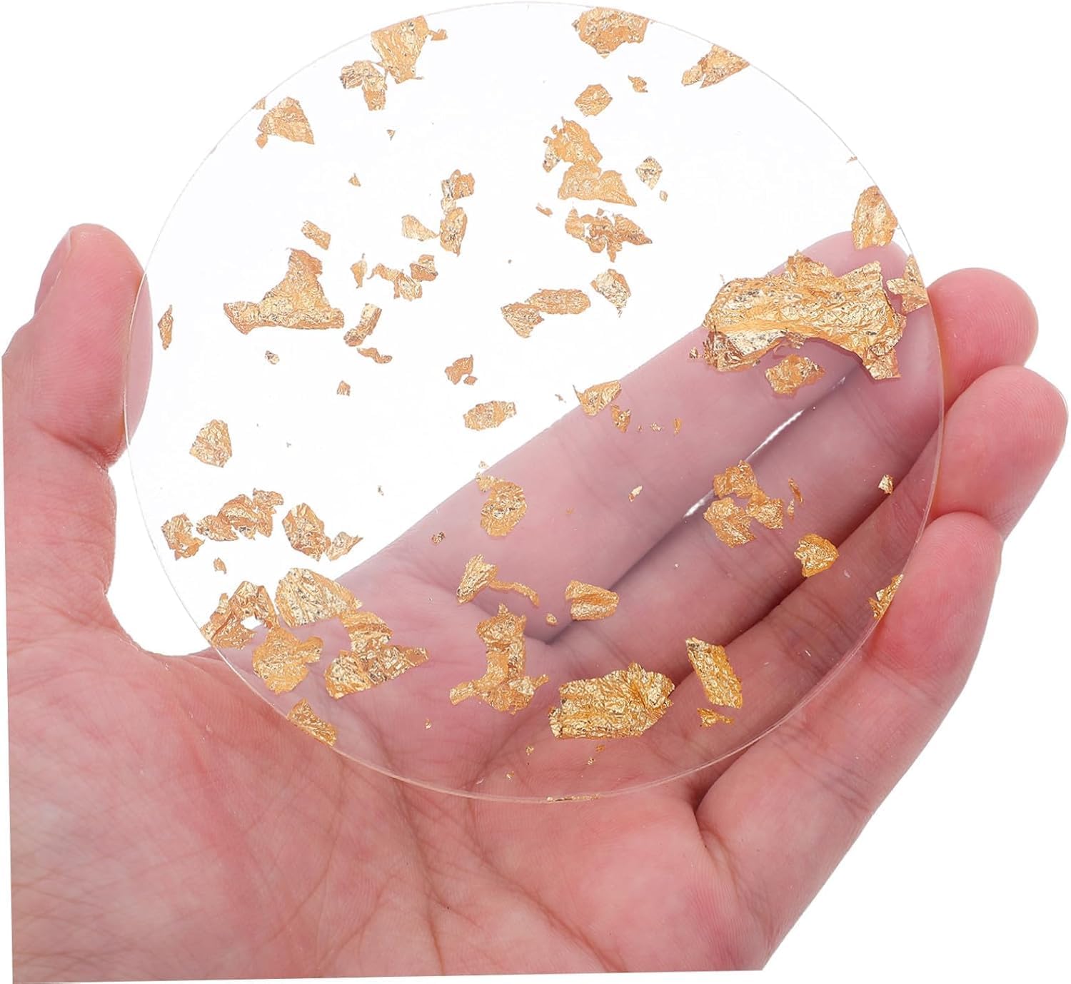 Round Clear Acrylic Bar Coaster Gold Foil Modern Cup Drink Mat Plate Creative Rug Mug Pad for Table Countertop Desk Cold Hot Drink Coffee Tea Kitchen Home Decor (3PCS)