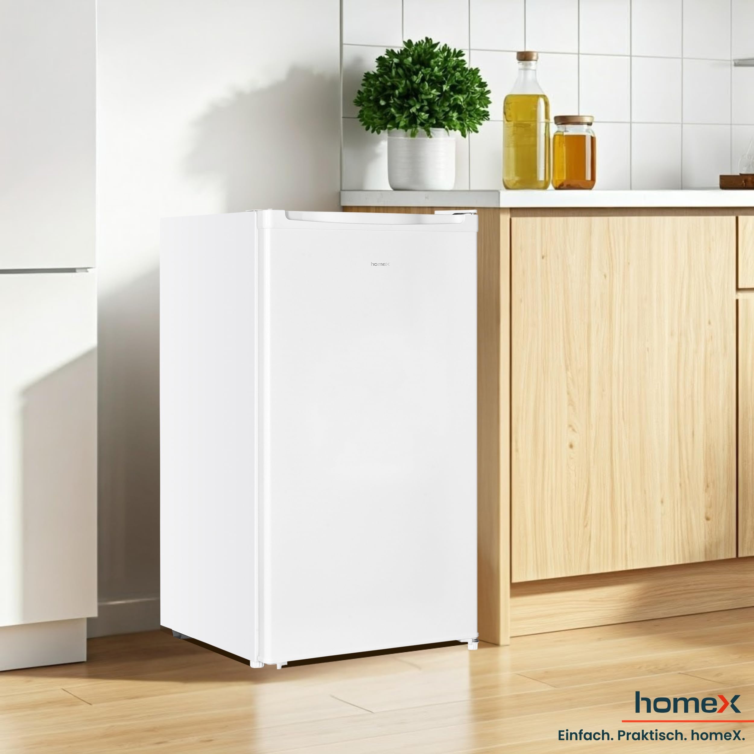 homeX Kühlschrank ohne Gefrierfach, Vollraumkühlschrank klein 88L, freistehend, leise 39 dB, weiß CS1016-W