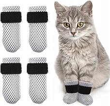 Pack of 4 Anti-Scratch Cat Boots Adjustable Cat Claw Covers Non-Slip Small Dog Socks for Cats Mesh Dog Shoes Cat Mittens for Cutting Nails Pet Bathing