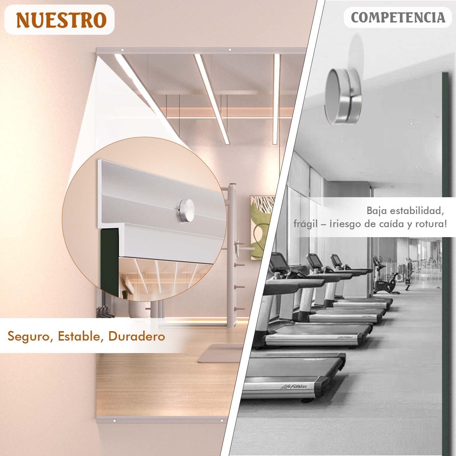 WEER Espejo de Gimnasio en casa, sin Marco Grande de Cuerpo Entero, 140 x 42cm x 2 Piezas, Vidrio Templado, para Gimnasio, Yoga, Garaje, Fitness, Baile y Dormitorio