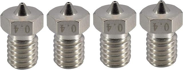 Upgrade Plated Wear Resistant M6 Thread Brass Nozzle Pack 0.4mm for 1.75mm V6 Hotend Titan Aero Extruder Prusa I3 MK3 MK3S Anycubic I3 Mega S/Zero 2.0 / Vyper 3D Printer (4x0.4mm)