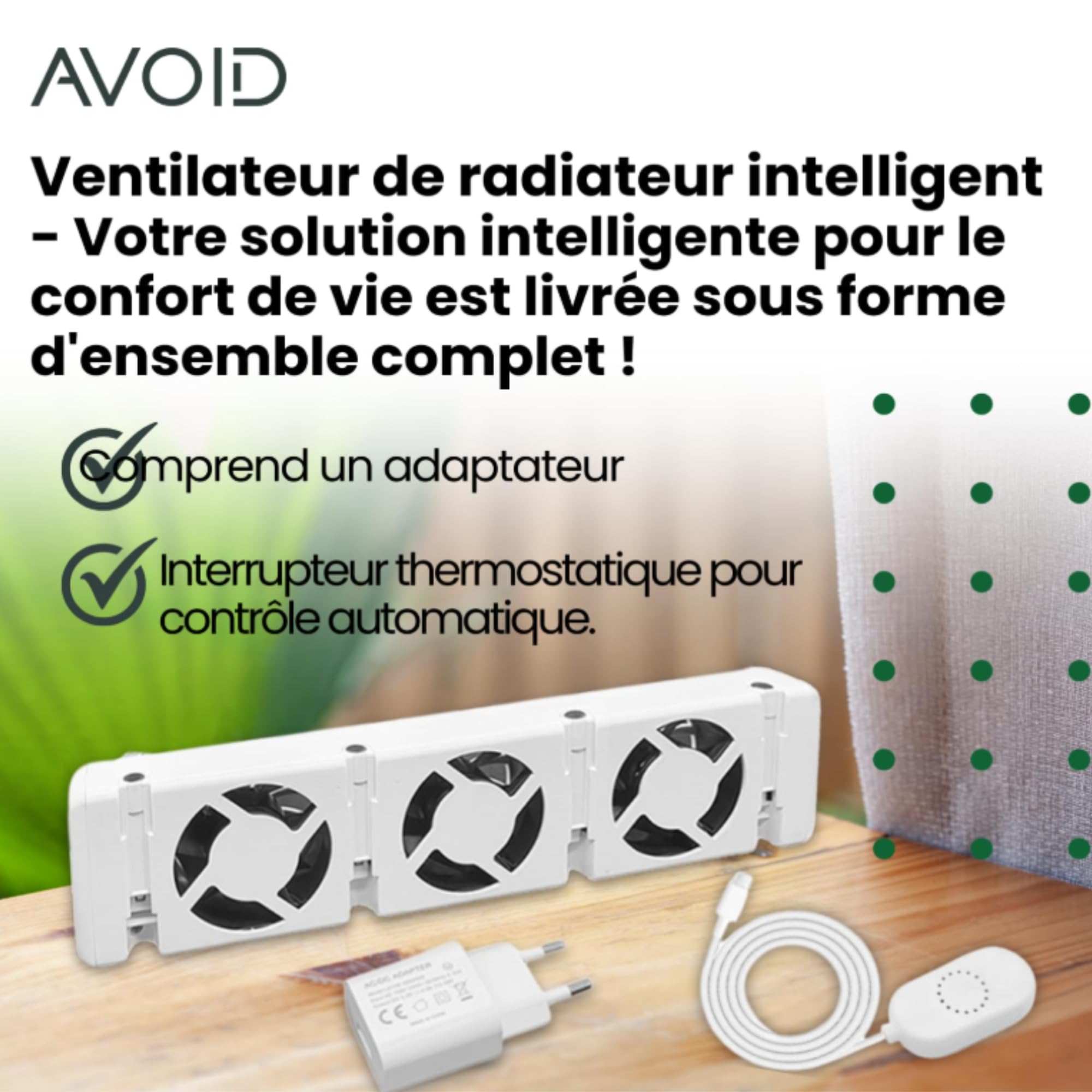 AVOID Ventilateur Radiateur Lot de 1 Avec Thermostat Inclus - Ventilateur pour Radiateur Chauffage et Climatisation - Produit fiable et durable pour la maison et la cuisine