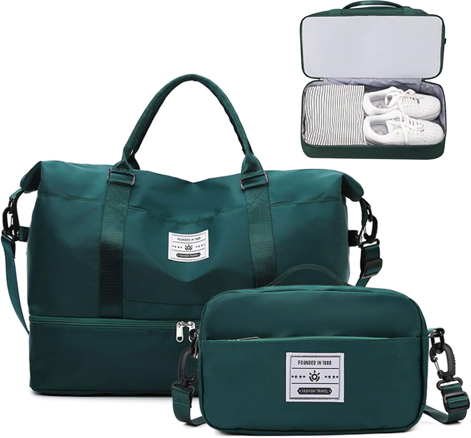 JXCTNNU Sac de Voyage Sac de Bagage à Main Sacs de Sport Grand Format Sac de Sport Imperméable Sac à Dos Weekend avec Compartiment à Chaussures et Sacoche pour Femme Homme (Vert Foncé)