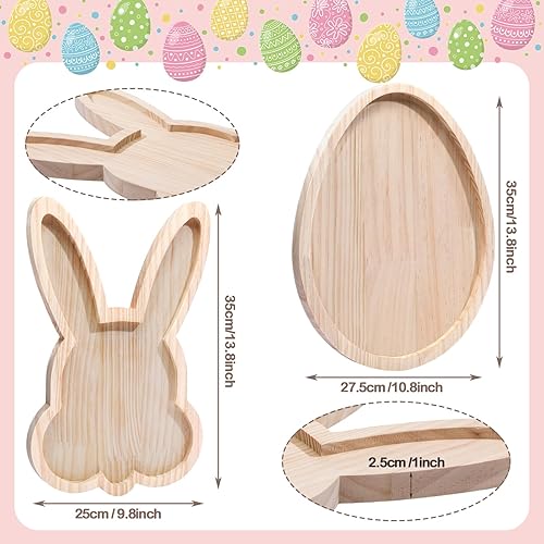 Miniatura 2 de 2 tableros de madera para charcutería de conejo de Pascua, platos de madera para servir huevos rústicos decorativos de conejo, bandeja de madera