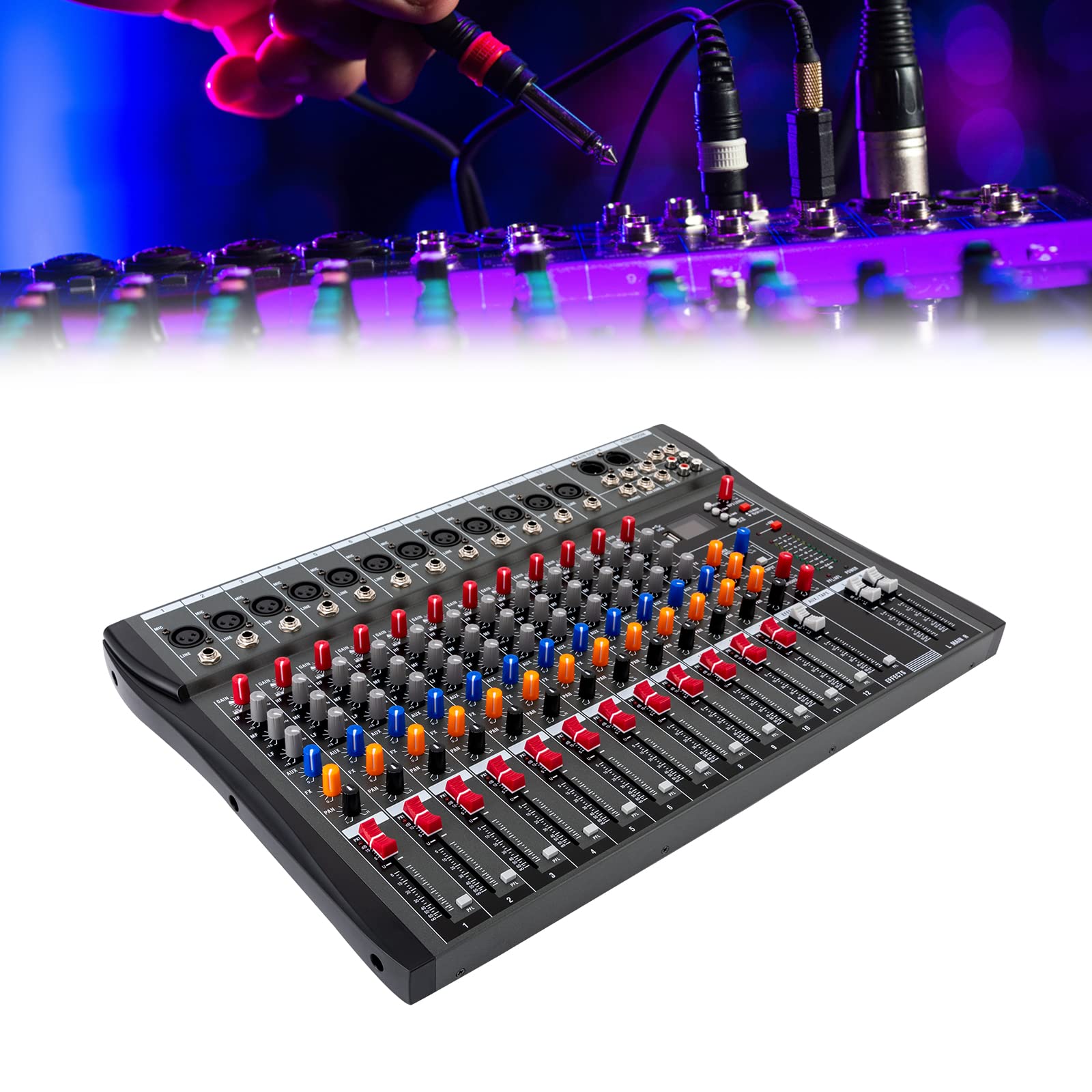 Mesa de mezclas profesional de audio DJ mezclador Soundboard consola 12 canales sistema de mesa para estudio, Bluetooth\USB, negro