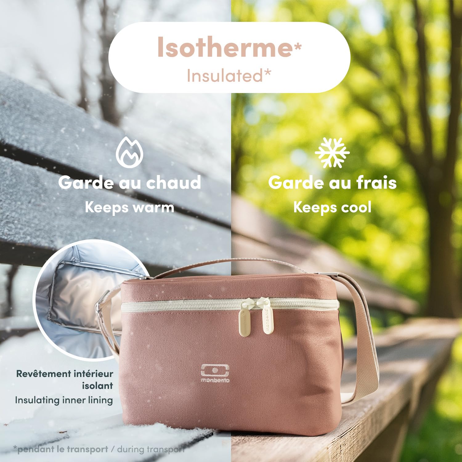 MONBENTO - Bolsa Termica Porta Alimentos Arctic rosa Moka - Nevera Pequeña Portatil para Fiambrera, Botella y Accessorios Comida - Lunch Bag Adultos 5L con Correa Extraíble – Ideal para Trabajo/Picnic