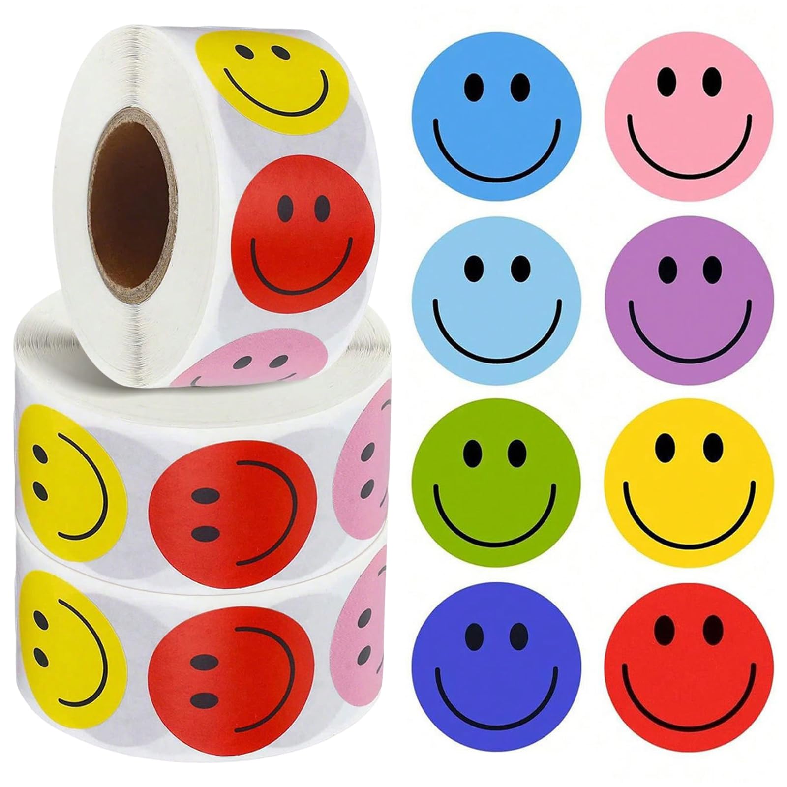3 Rolls 1500 Pcs Smiley Faces Stickers Cute Happy Face Sticker Small Reward Well Done Stickers for Children Teachers School (8 Colors)