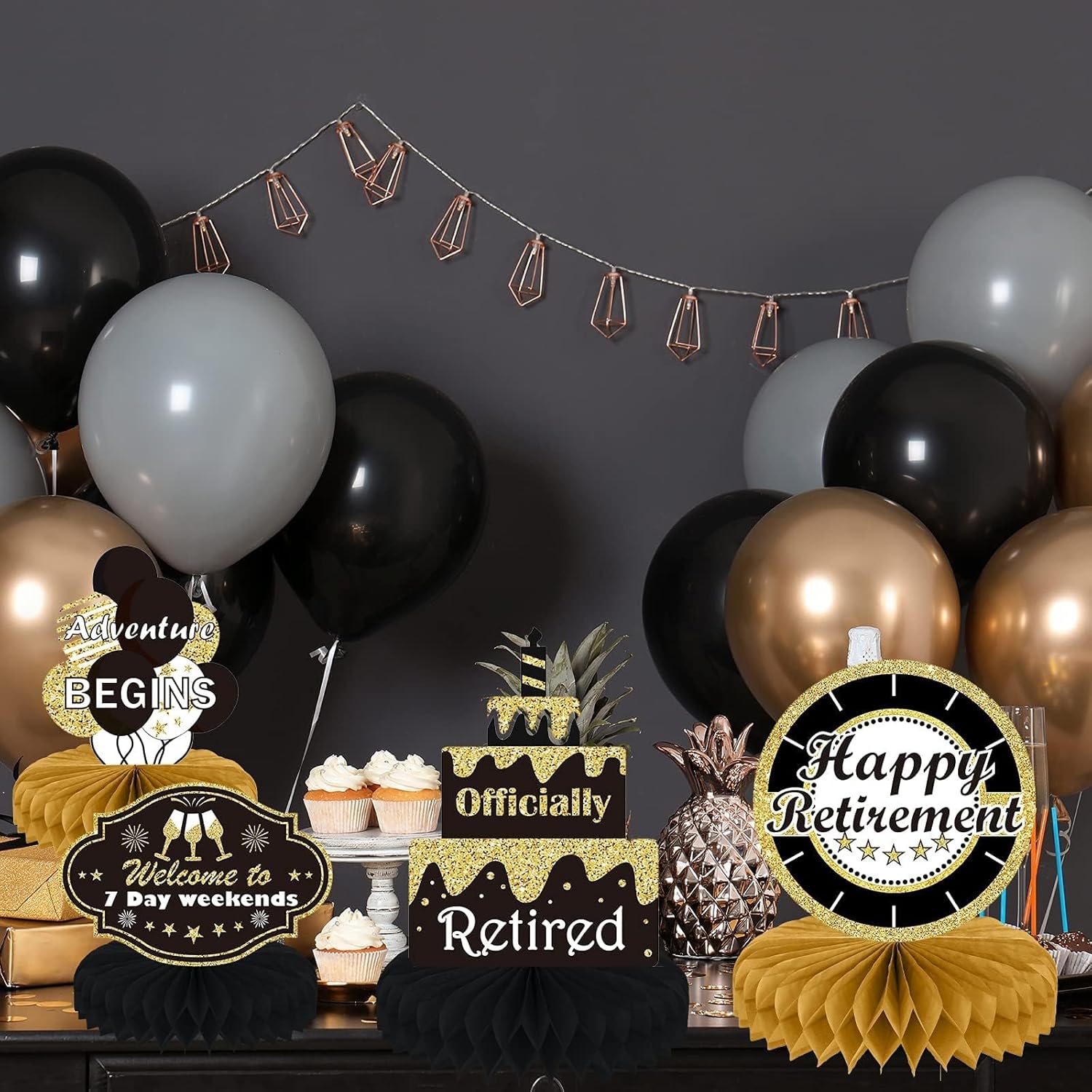 Retirement Party Decorations Gold Retirement Party Centerpiece Honeycomb Glitter Table Decorations Toppers for Happy Retirement Party Supplies Man and Women