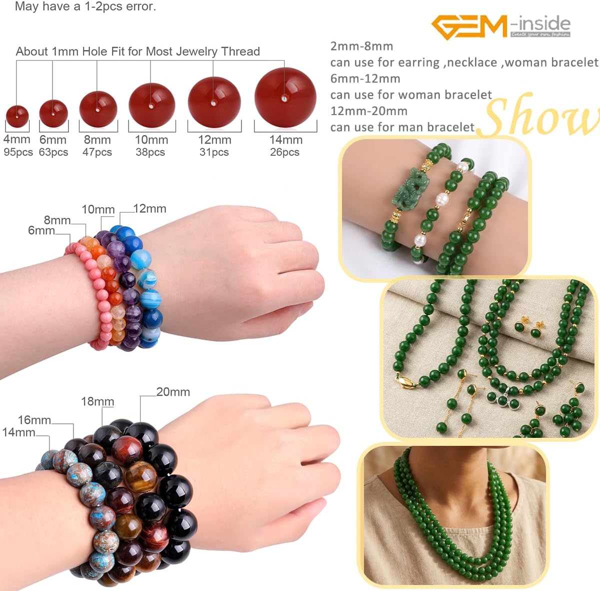 GEM-Inside Natural 14mm Green Taiwan Jade Gemstone Loose Beads Round Crystal Energy Stone Power for Jewelry Making 15" - Image 5