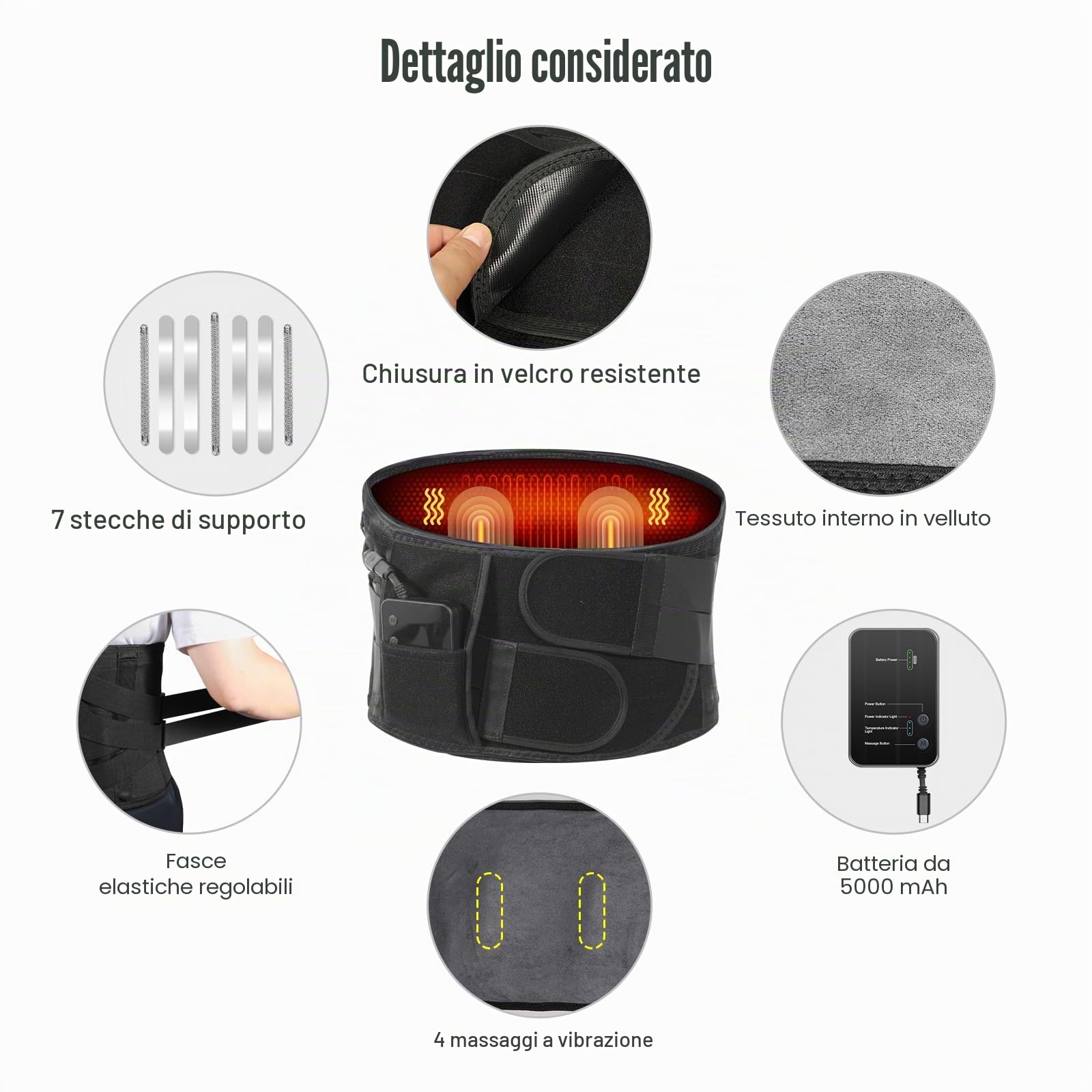 Cintura Termica per Schiena con Massaggiatore, Cintura Riscaldante con Supporto per Alleviare il Dolore alla Schiena, Design Portatile con Batteria Ricaricabile da 5000 mAh, per Uomini e Donne