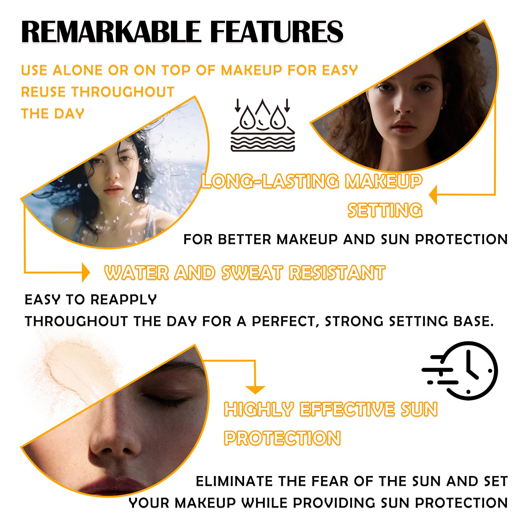 Maquillaje de polvo de ajuste de protector solar mineral, polvo translúcido SPF 50 PA ++++,Control de aceite de larga duración de ajuste facial protector solar en polvo, acabado mate, ligero, 5