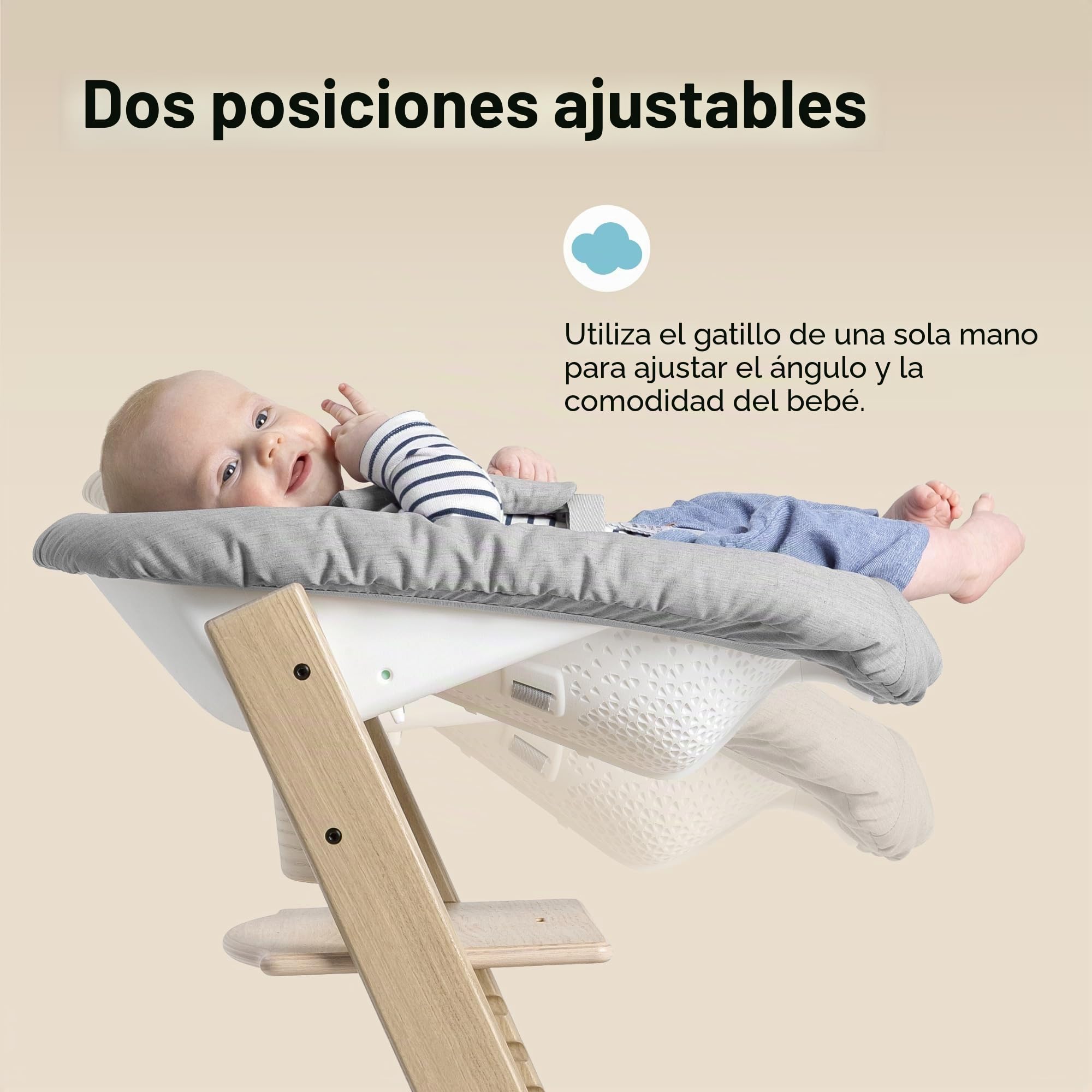 Silla Tripp Trapp Stokke (Verde glaciar) con Newborn Set (Gris) – Utilizar desde el nacimiento y hasta 9 kg – Cómodo, seguro y fácil de usar