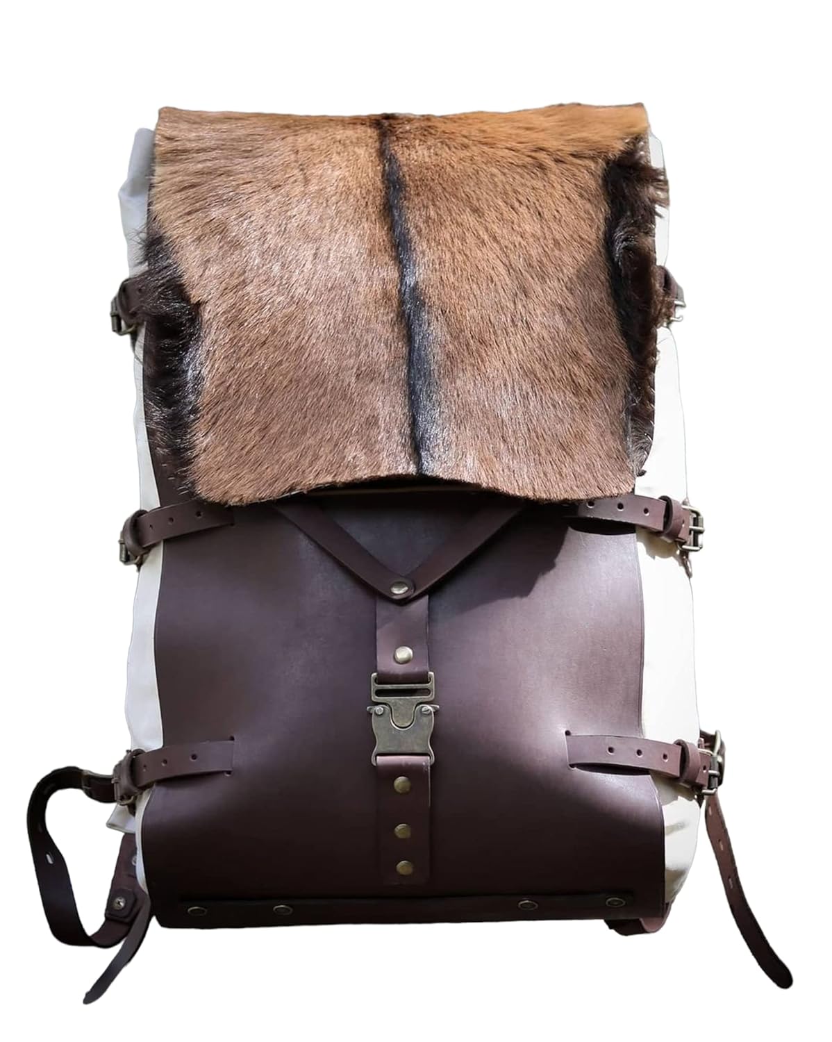 Backpack with Goat Fur 2 Colour Brown White Camping
