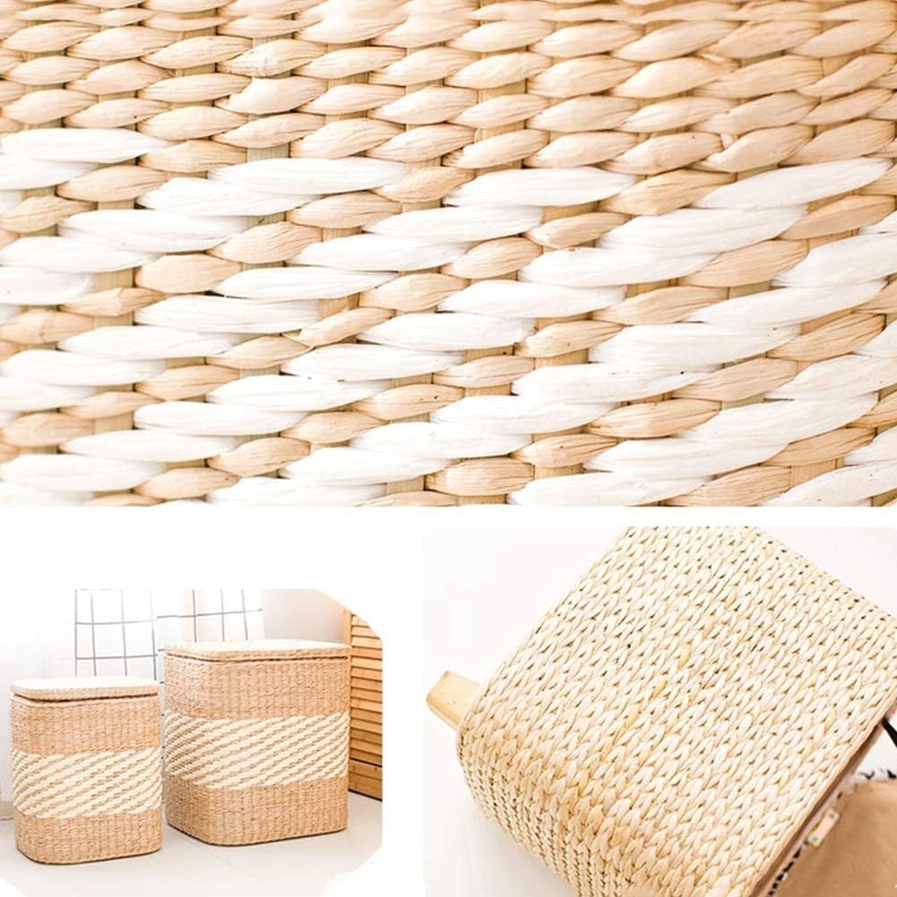 Footstool, Footstool Grass Art Solid Wood Storage Stool Rattan Change The Shoe Bench, 2 Sizes Comfortable and Durable (Color : A, Size : 30X22X27CM)