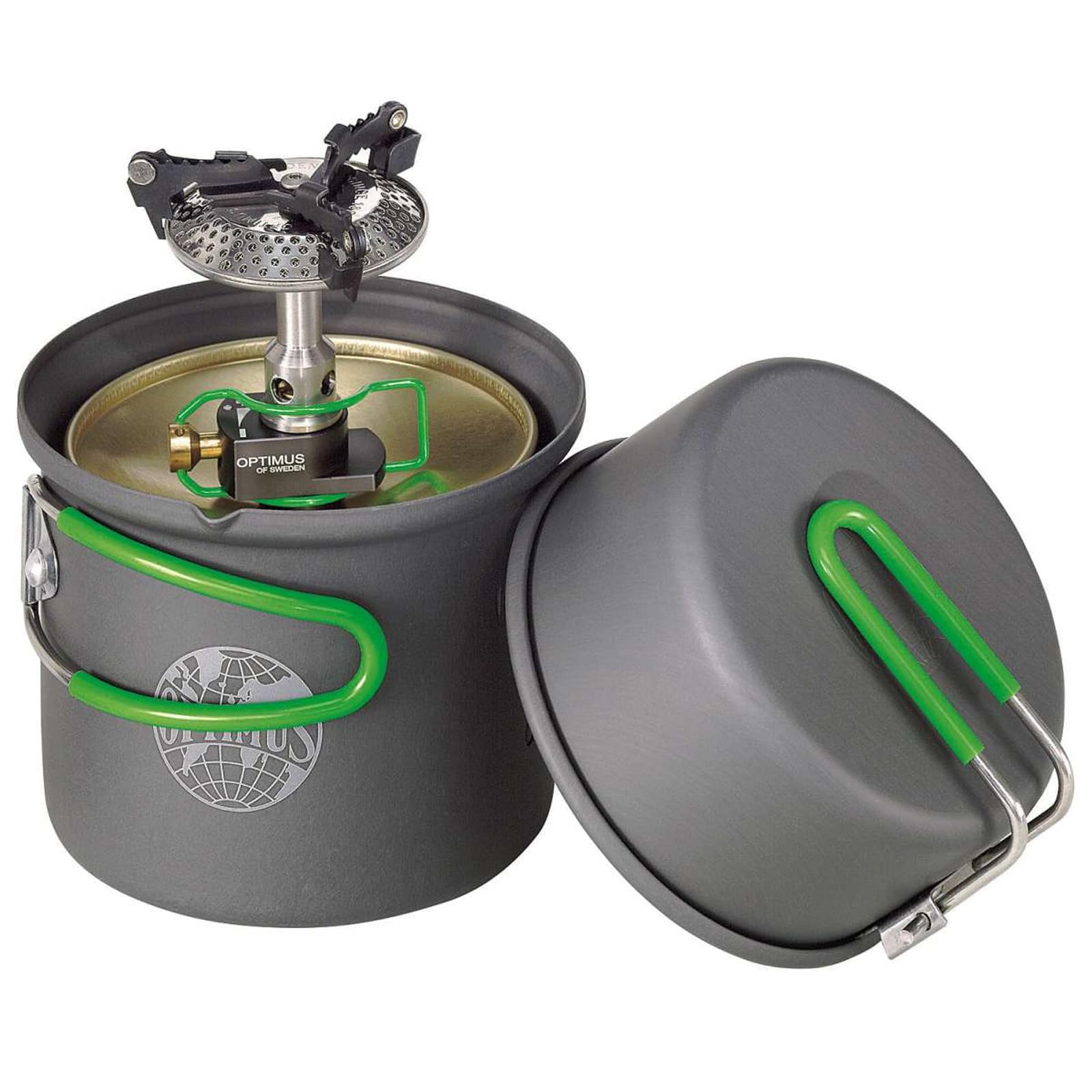 Optimus Crux Lite Sistema di cottura in solitaria per il campeggio e il trekking - Set di fornelli a gas ultraleggeri con pentola e padella da 0,6 L | 3000 W di potenza | 272 g