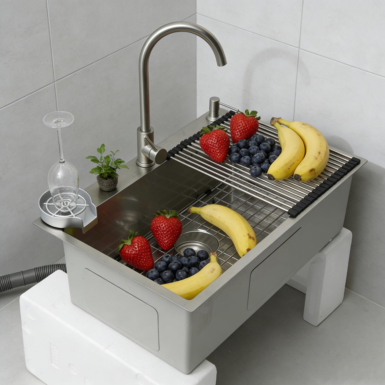 Fregadero Cocina 85x50cm, Fregadero de Cocina Acero Inoxidable 304, Multifuncional Fregadero Cocina Grande 1 Seno, con Grifo, Filtro de Drenaje, Rejilla de Fondo, Sifón y Descarga (kitchen sink)
