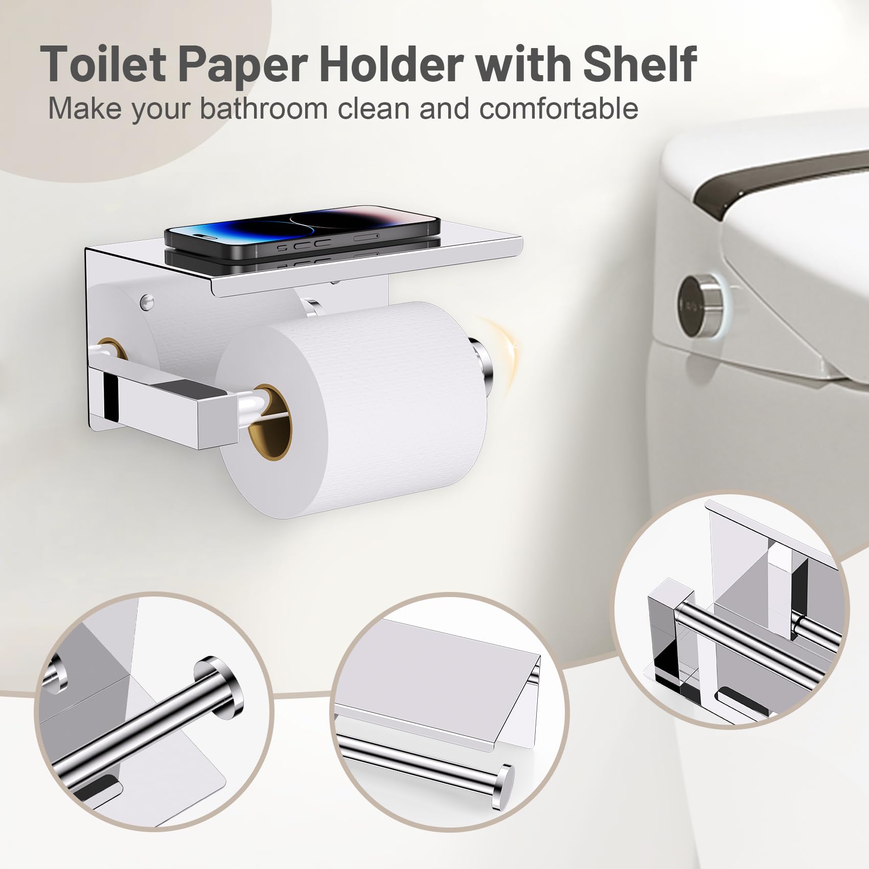 TURS Porta carta igienica con telefono, porta carta igienica per bagno, in acciaio inossidabile SUS 304, per bagno o cucina, cromato