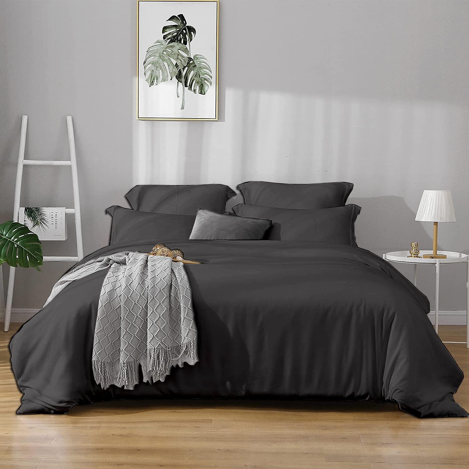 Luxury 1000 Thread Count Certified Egyptian Cotton King/Cal-King 94x104 Size 3-Piece Duvet Cover Set Zipper Closer & Corner Ties, Breathable & Soft (1 Duvet Cover & 2 Pillow Sham), Dark Grey Solid