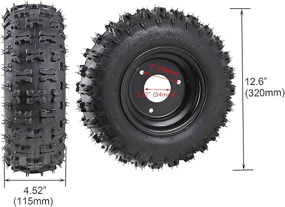 Rear Axle Shaft Kit with 4.10-6 Front/Rear Wheels Tires Rims Brake Assembly and Chain & Sprocket & Steering Knuckle Kit for Go Kart Quad Trike Drift Bikes