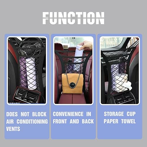 Miniatura 6 de Organizador de malla para automóvil de 3 capas, bolsa de red para respaldo del asiento, bolsa de red de almacenamiento para el conductor, barrera