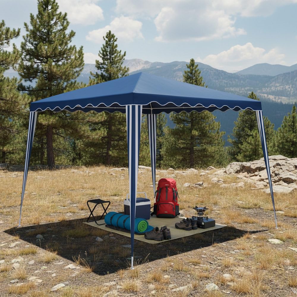 Carpa Cenador Gazebo Desmontable 3 x 3 m Azul | con Tubos de Acero de Alta Resistencia, Protección UV, Poliéster 140gr/m2 Resistente Lluvia| para Playa, Camping, Jardín, Patio, Terraza, Exteriores