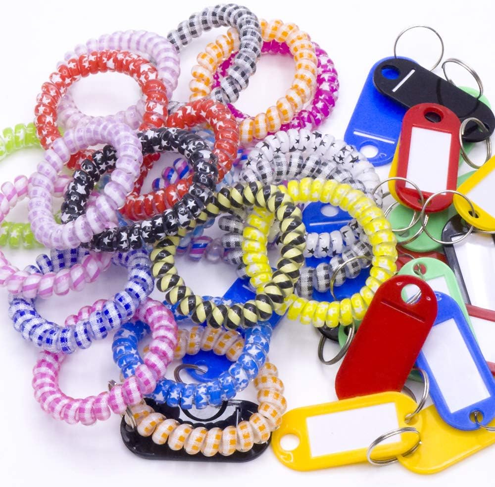 20Pack Plastic Coil Stretch Elastic Spring Spiral Bracelet Key Ring，Colorful Coil Stretch, Wristband Keychain, Keychain Spring Key Holder for School, Work, Office and Outdoor Activities (Multi-Colors)