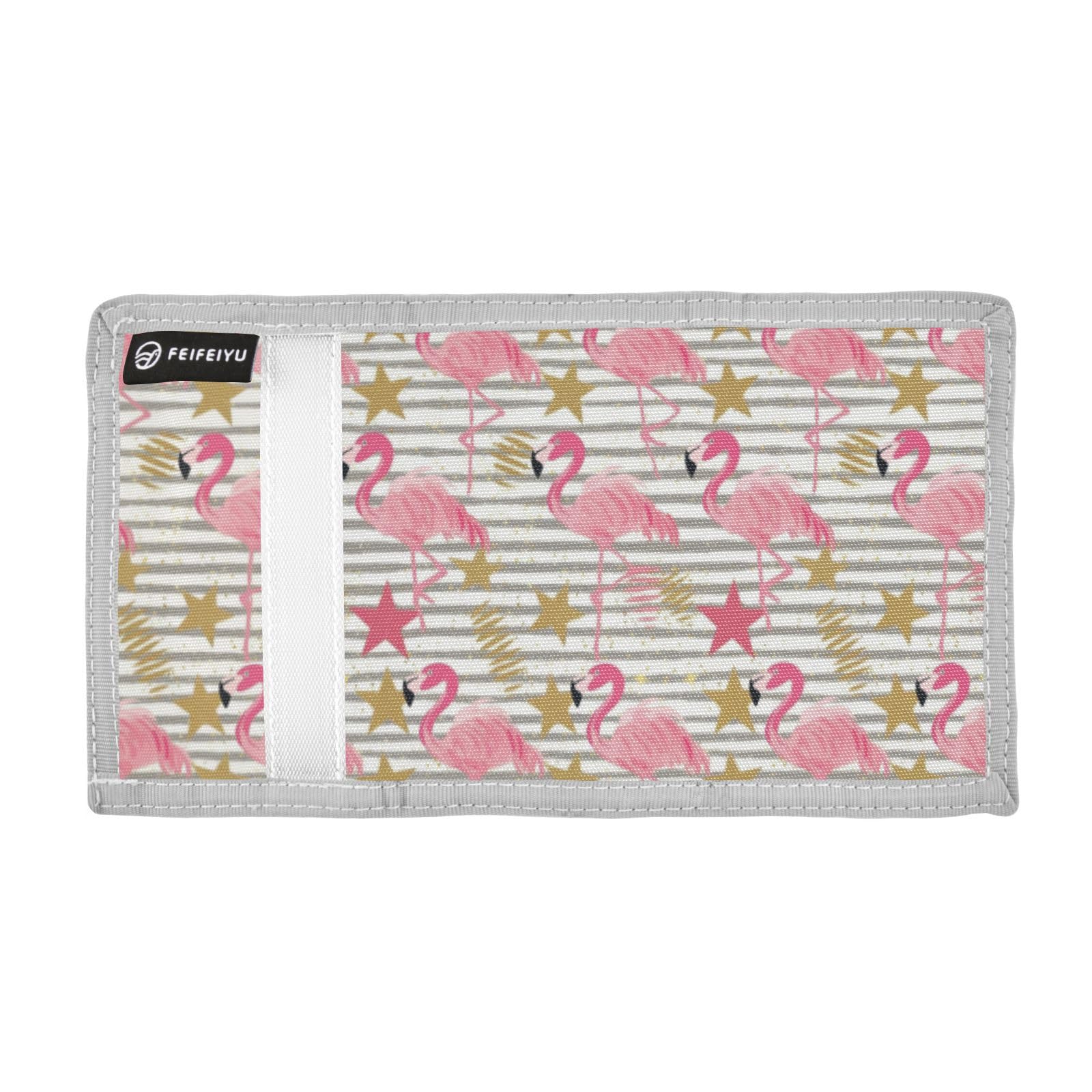 Wusikd Gold Glitter Stars Kids Wallet for Boys Girls Pink Flamingos Toddler Trifold Wallet Novelty Wallet for Teens Women Men