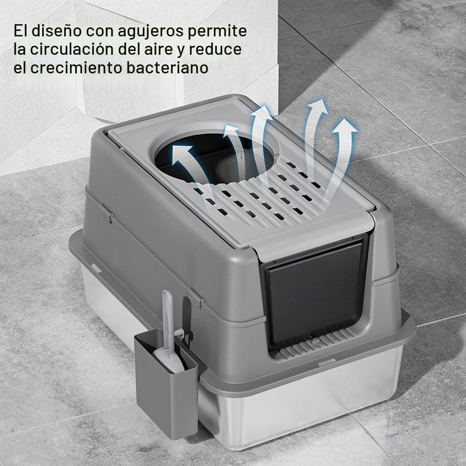 Garvee Arenero Gato Acero Inoxidable - Tamaño Grande, Caja De Arena Cerrada con Tapa Plegable De Doble Entrada - Resistente, Sin Olores y Fácil De Limpiar - Ideal para Gatitos y Gatos Adultos