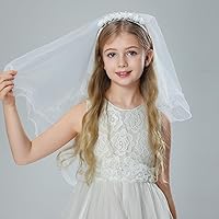 Vista 5 de Velo de la primera comunión blanco con lazo, para niñas