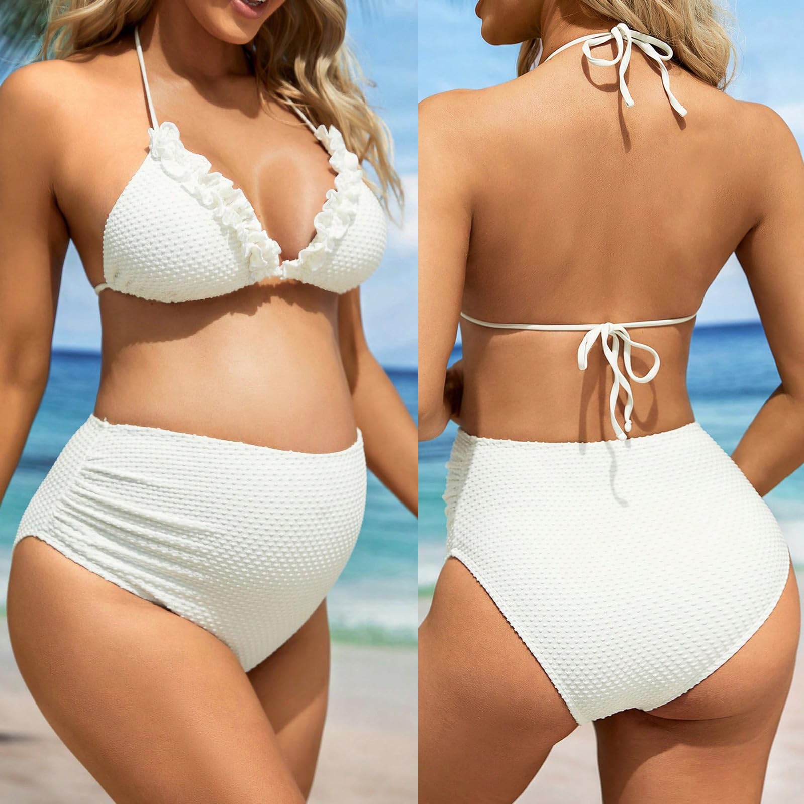 Conjunto de traje de baño dividido para mujer embarazada, correas ajustables, diseño de cobertura completa, ropa de playa para actividades acuáticas, traje de baño de maternidad