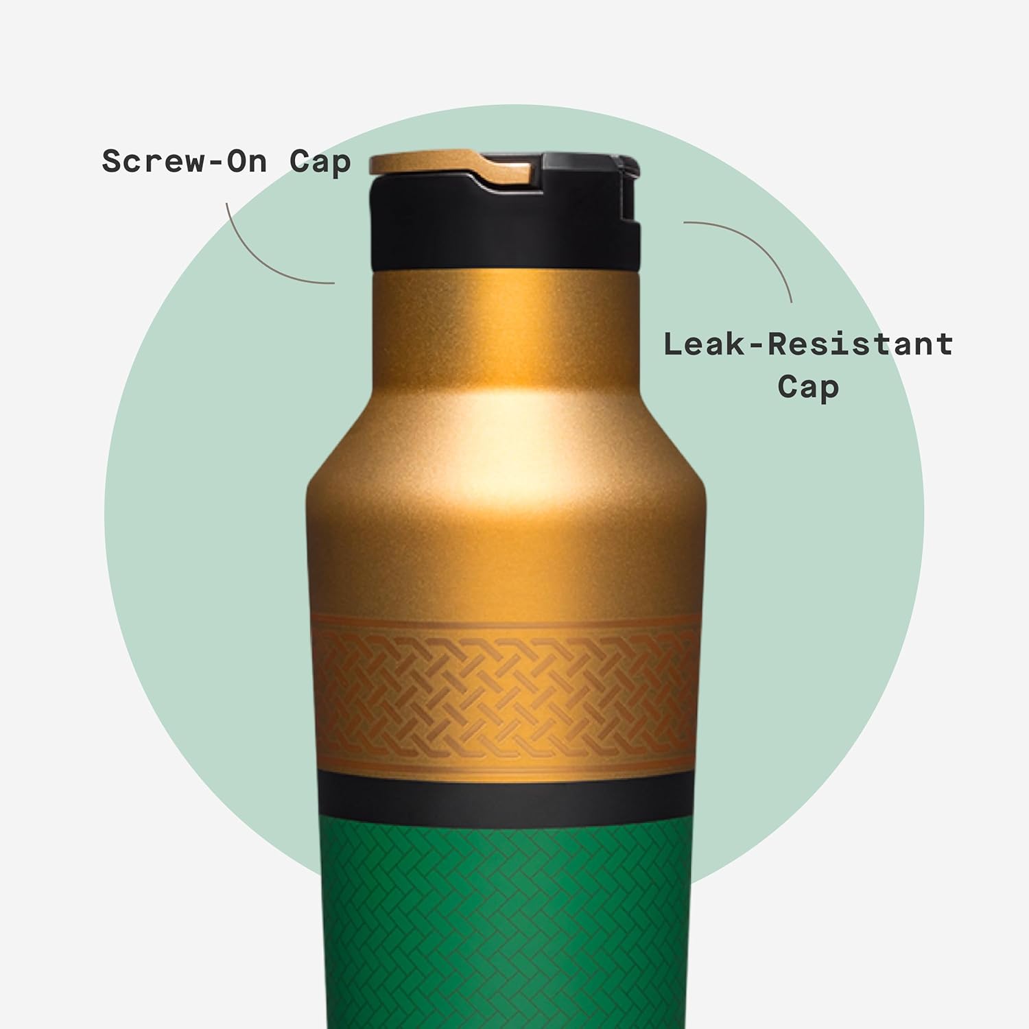 Corkcicle Marvel Sport Canteen - Triple-Insulated Stainless Steel Water Bottle - Straw Cap & Folding Metal Handle - Summer Drinkware Gift - Keeps Drinks Ice Cold - Loki - 20 oz - Image 5