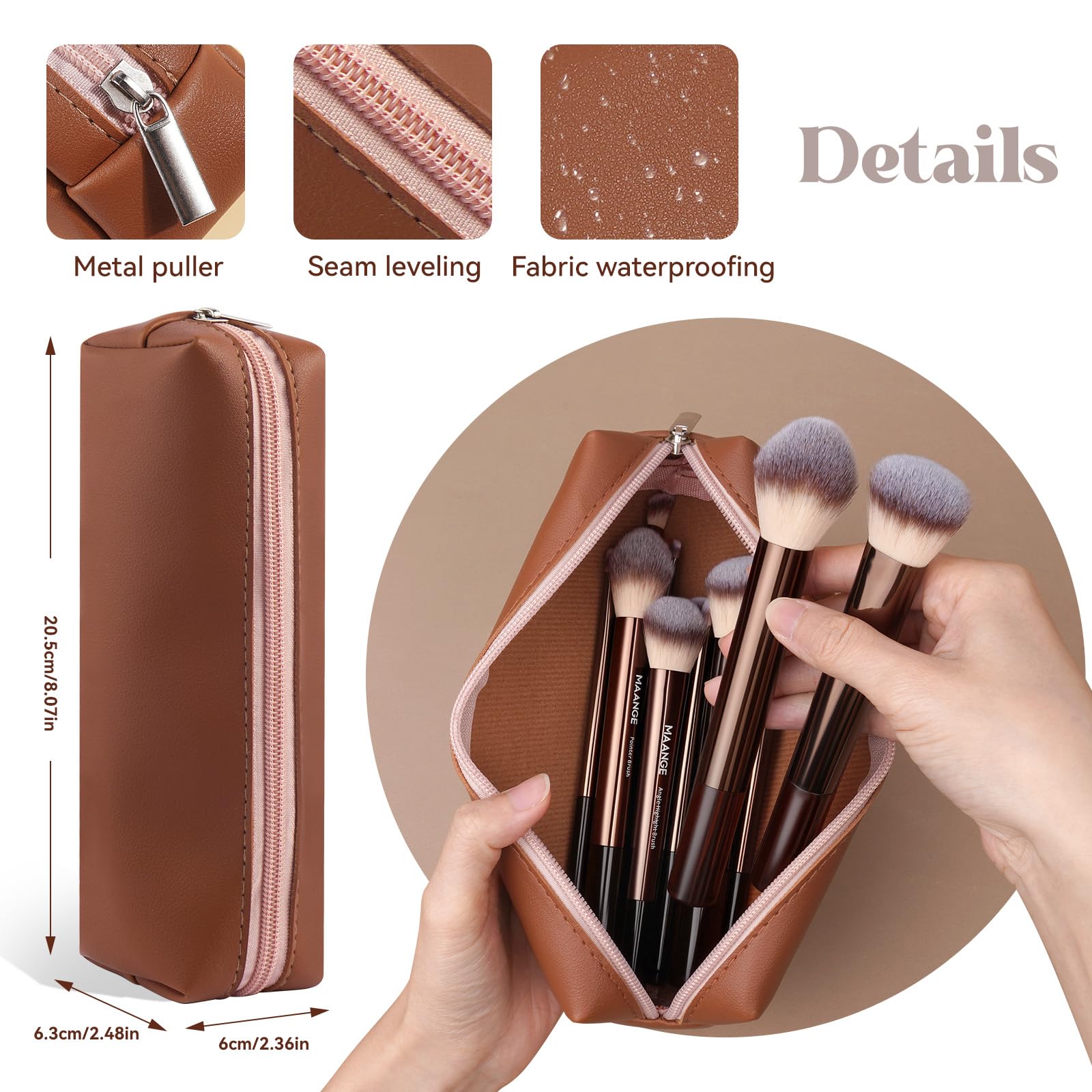 MAANGE Set di 13 pennelli da trucco professionali da viaggio con custodia (caffè)