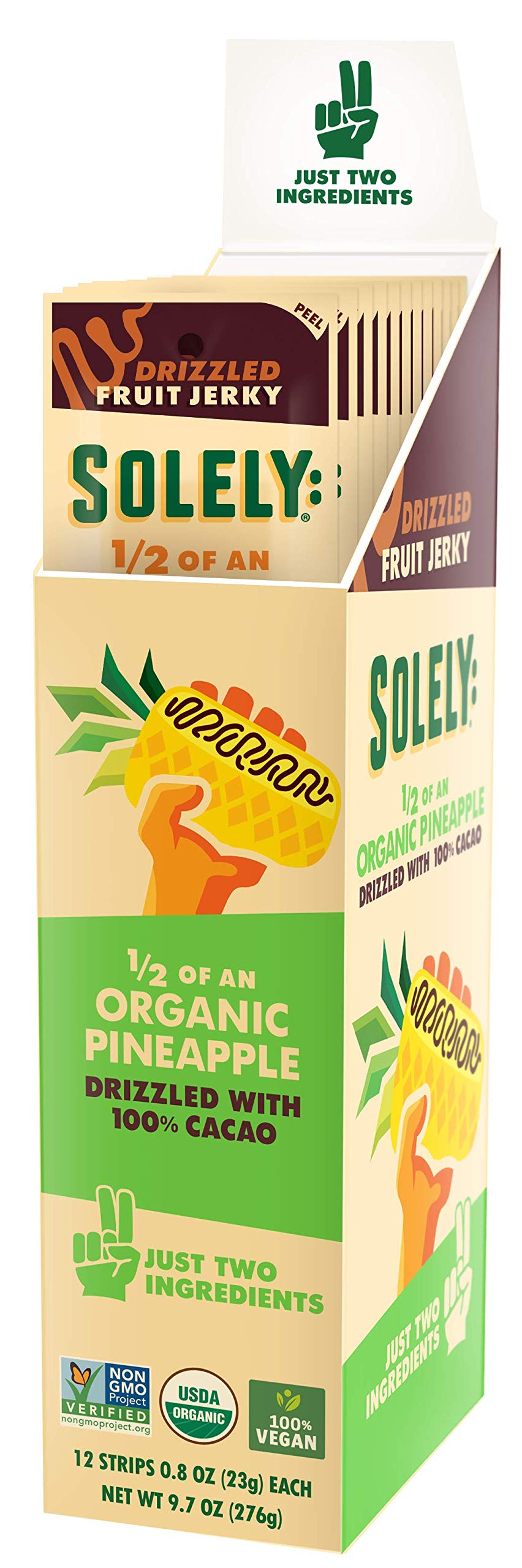 SOLELYOrganic Pineapple Chocolate Drizzled Fruit Jerky - 12 Individually Wrapped Fruit Strips - Fruit Leather Made from Dried Fruit - Healthy Snacks for Adults & Kids - Vegan, Non GMO - 0.8oz (23g)