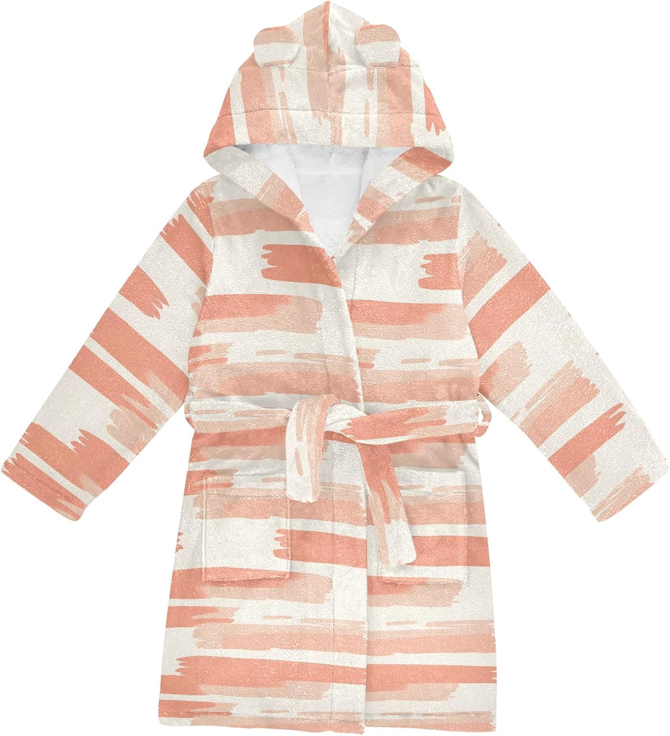 Pattern Cartoon Color Pink Stripes Toddler Hooded Bathrobe for Boys Girls Soft Plush Bath Towel Robe 2-12 Years
